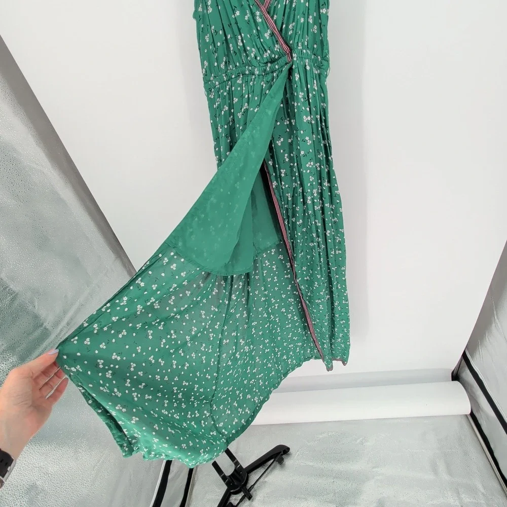 Billabong Green Floral Faux Wrap Maxi Dress M Boho Sleeveless Empire Waist - Picture 4 of 13